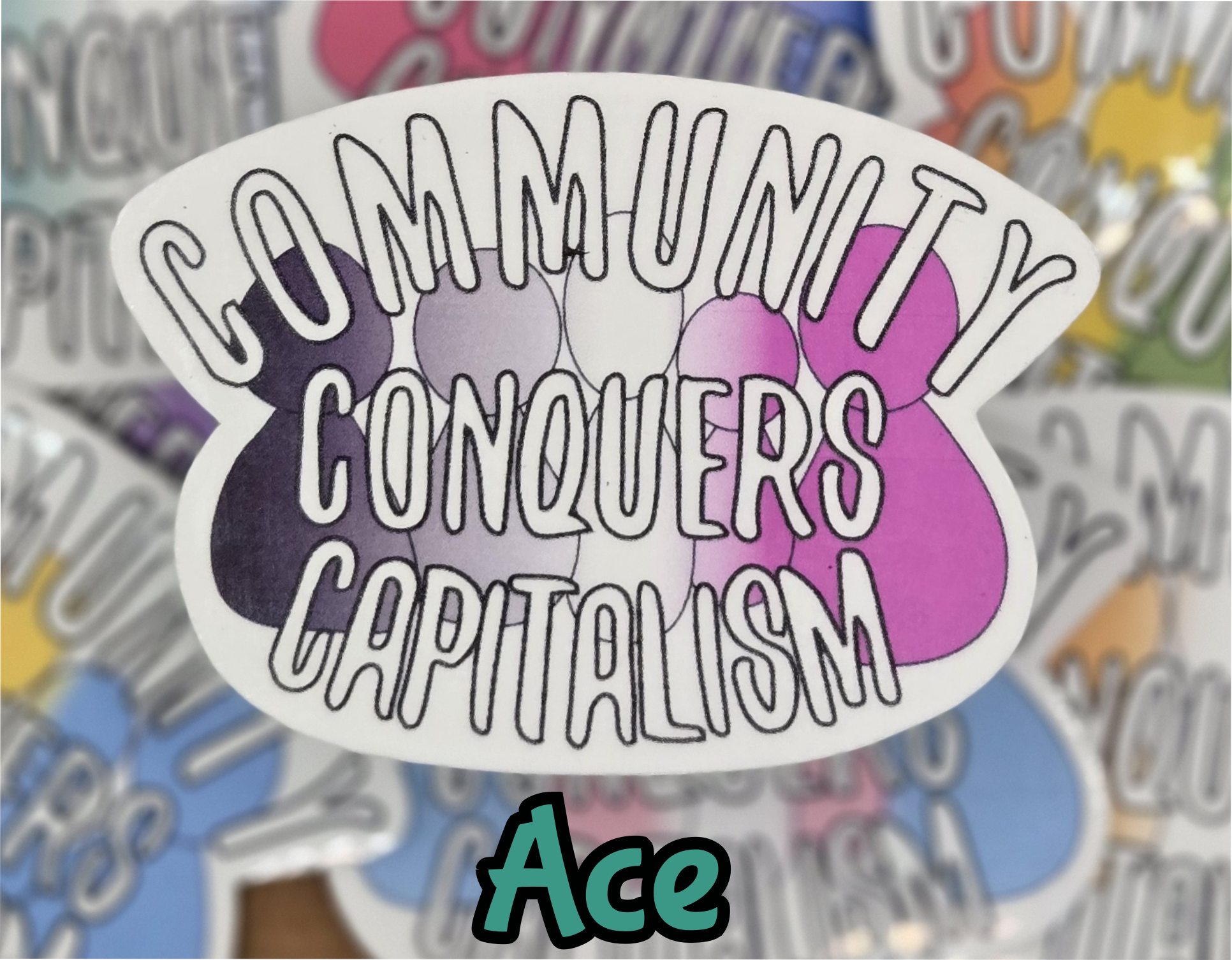 STICKER - Community Conquers Capitalism 2x3 inch vinyl waterproof sticker Pride color variations