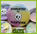 BUTTON - Exhausted by existence skull button (2.25 or 1.25 inch available)