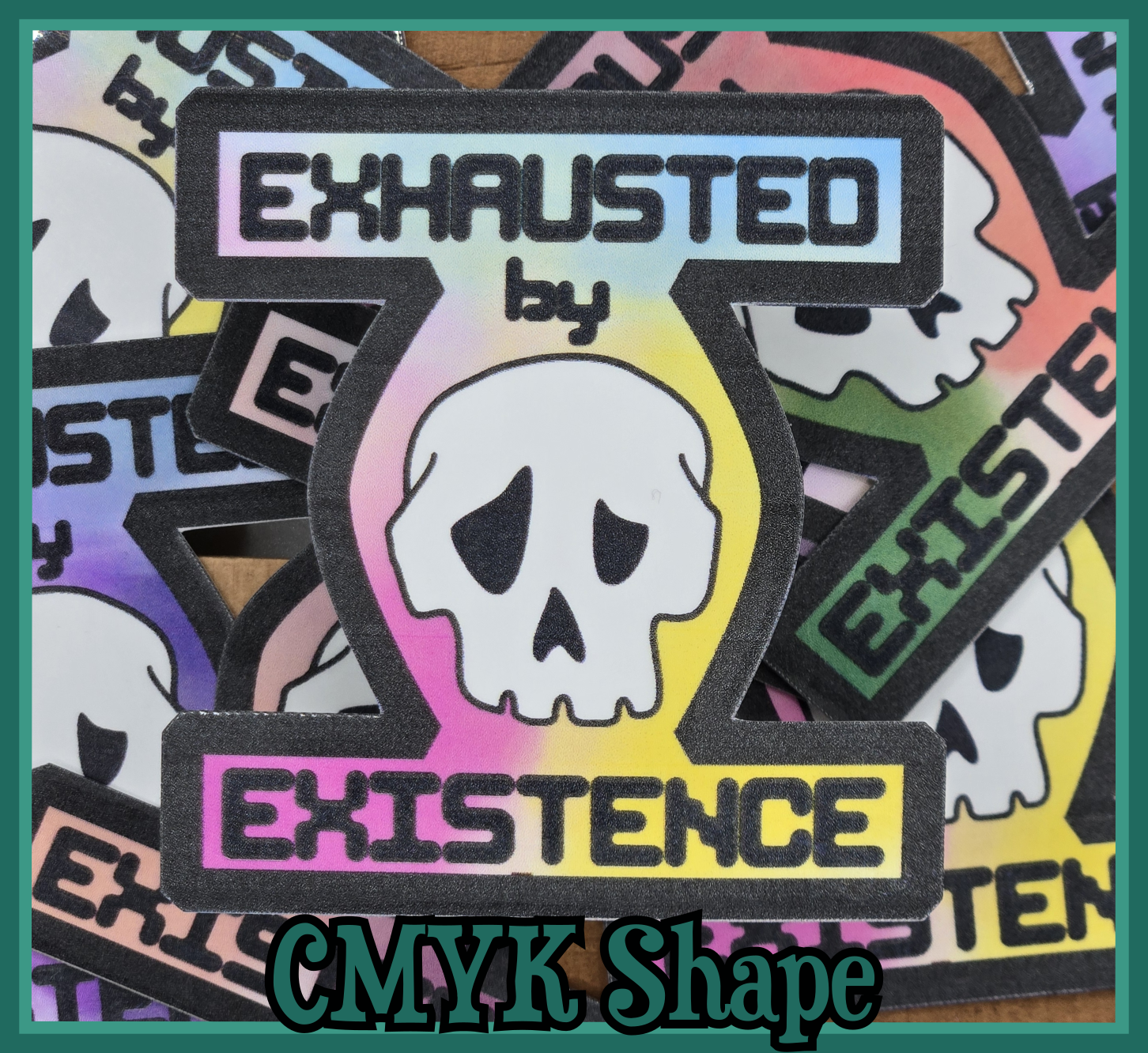 STICKER - Exhausted by existence skull vinyl waterproof sticker (round or shape die cut sticker; multiple colors)
