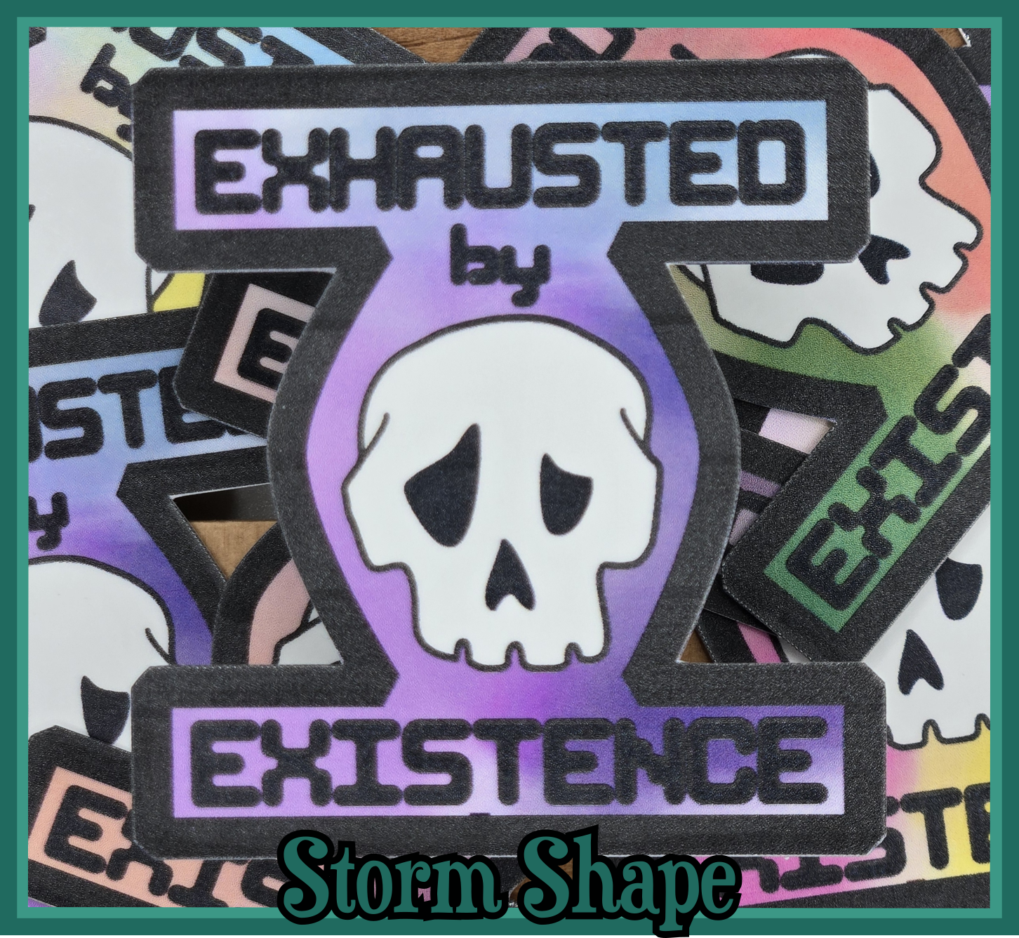 STICKER - Exhausted by existence skull vinyl waterproof sticker (round or shape die cut sticker; multiple colors)