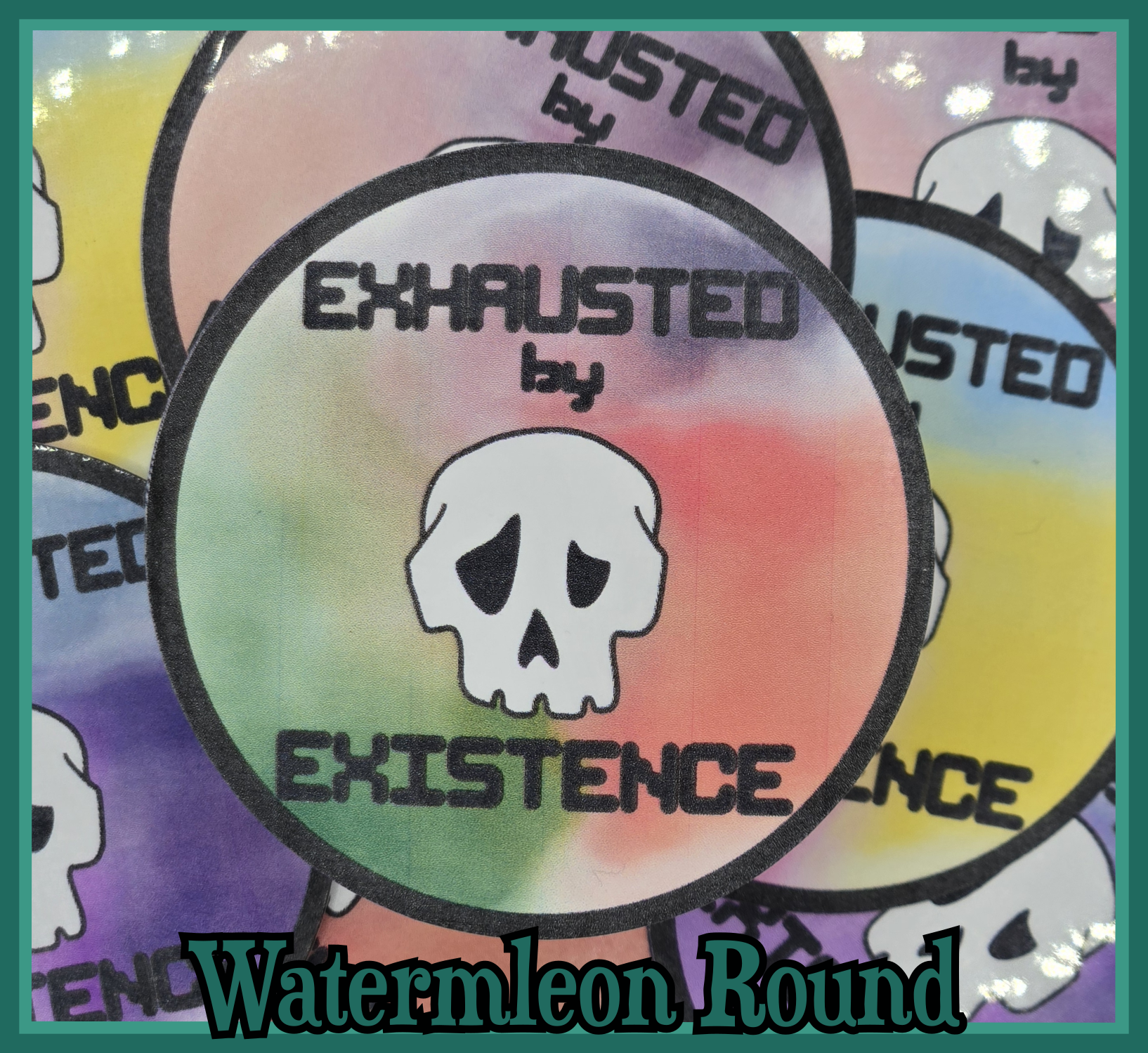 STICKER - Exhausted by existence skull vinyl waterproof sticker (round or shape die cut sticker; multiple colors)