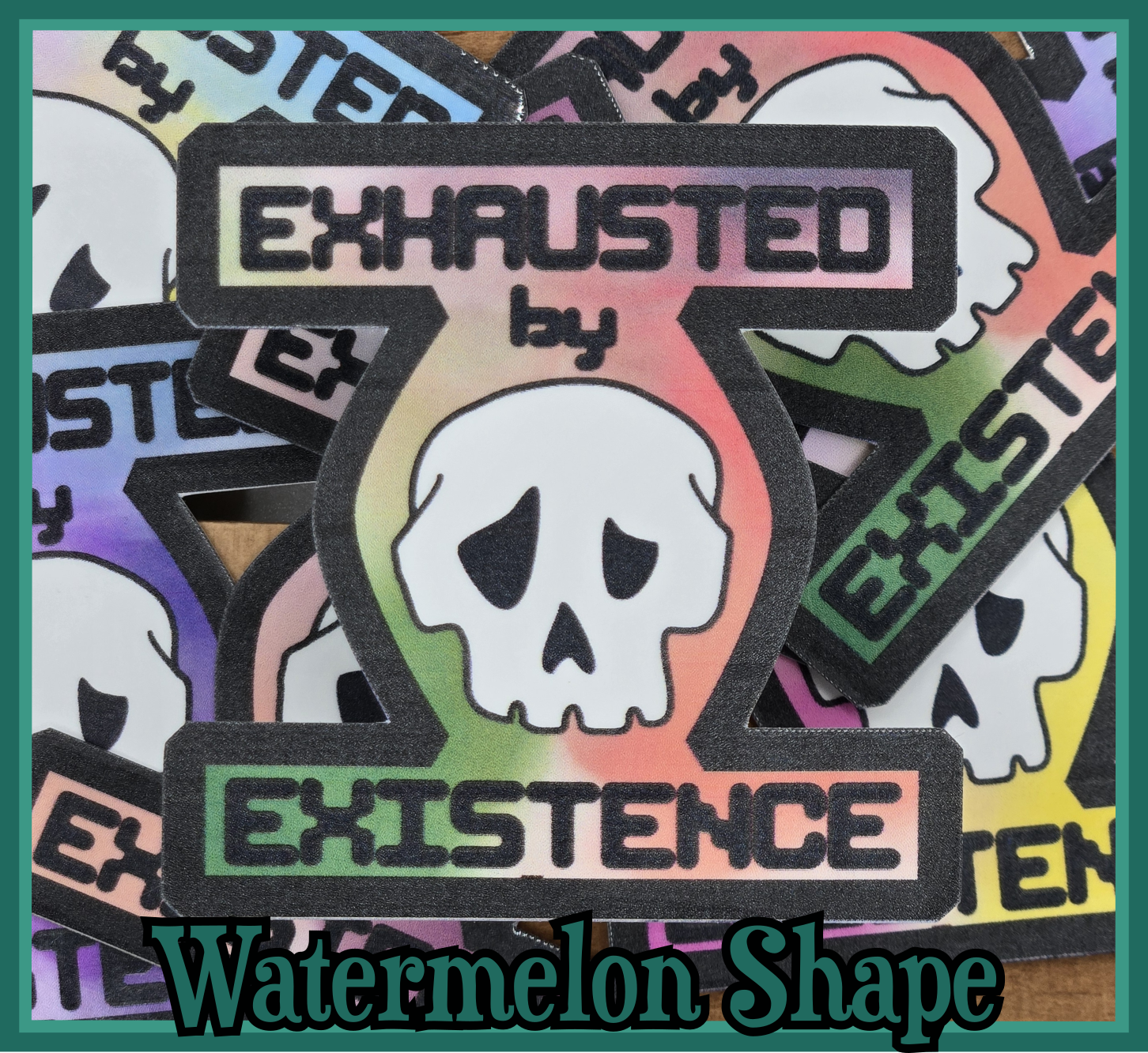 STICKER - Exhausted by existence skull vinyl waterproof sticker (round or shape die cut sticker; multiple colors)