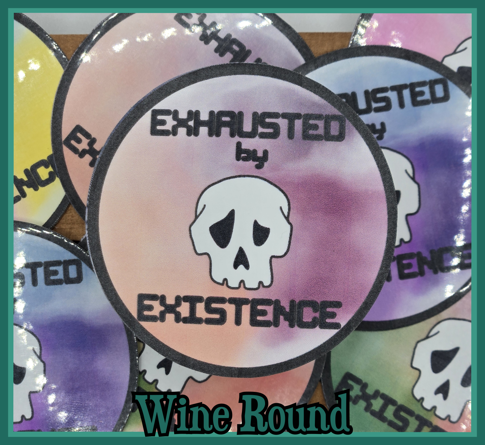 STICKER - Exhausted by existence skull vinyl waterproof sticker (round or shape die cut sticker; multiple colors)