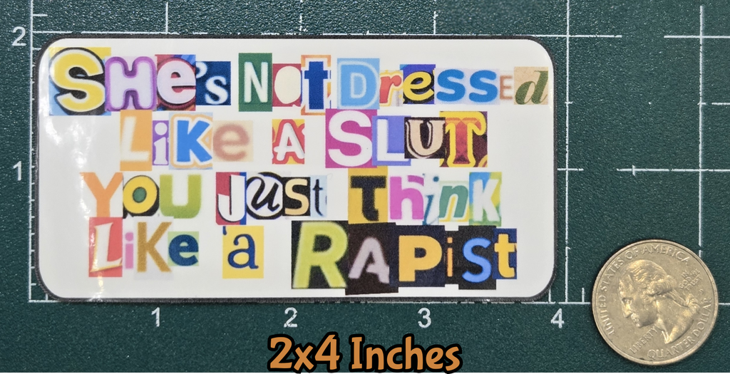 STICKER - Shes not dressed like a slut, you just think like a rapist (2x4 inches)