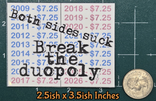 STICKER - Both Sides Suck; Break The Duopoly Vinyl Sticker – Waterproof Decal (2.5ish x 3.5ish inches)