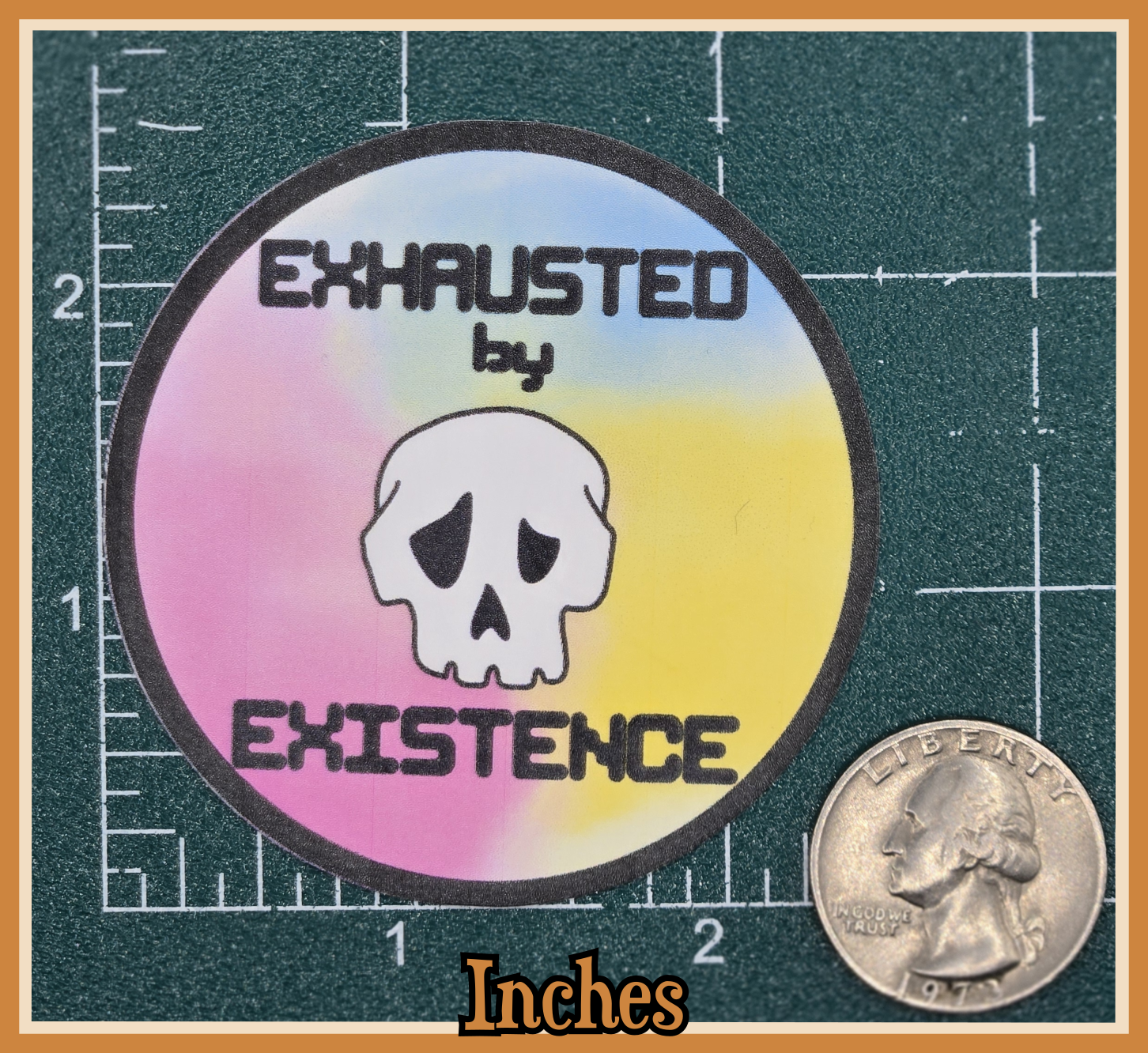 STICKER - Exhausted by existence skull vinyl waterproof sticker (round or shape die cut sticker; multiple colors)