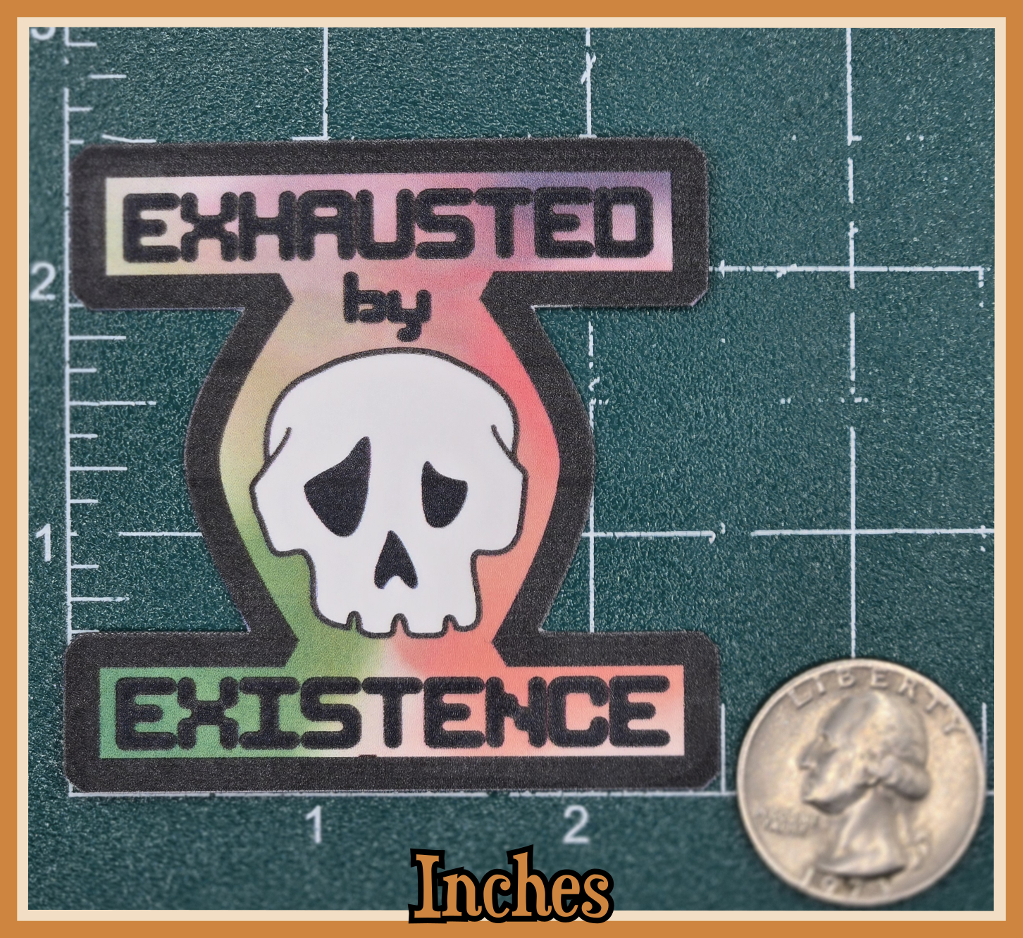 STICKER - Exhausted by existence skull vinyl waterproof sticker (round or shape die cut sticker; multiple colors)